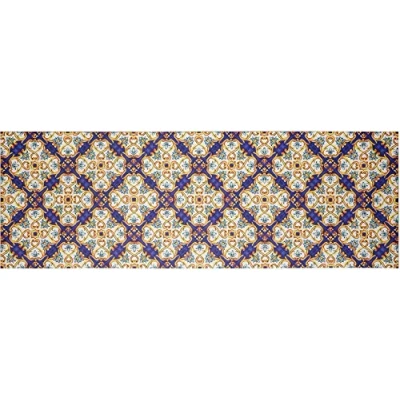 Image of Baroni Carpet Runner in Vinyl for Kitchen 180 x 60 Cm Decorative Majolics Colorful PVC Non Slip Washable
