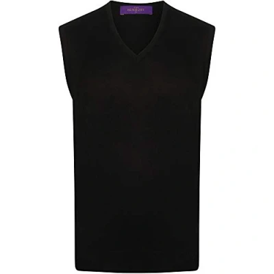 Image of Henbury Mens Sleeveless 12 Gauge V Neck Fine Knit Jumper (L) (Black)