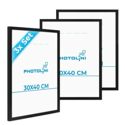 Image of Photolini 15 x 20 cm picture frame black MDF wood, pack of 3 poster frames 8 6 inches, shatterproof acrylic glass, for wall &amp; tabletop, including accessories ideal photos posters