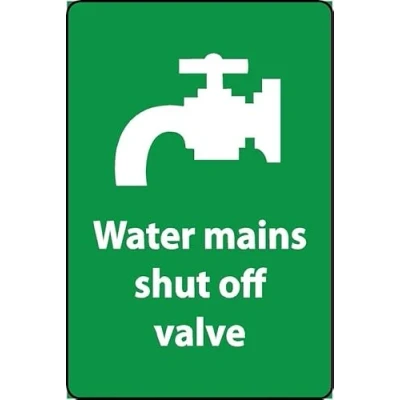 Image of Water Mains Shut Off Valve Safety Sign Self Adhesive Sticker (100mm x 150mm) Case (Pack of 20)