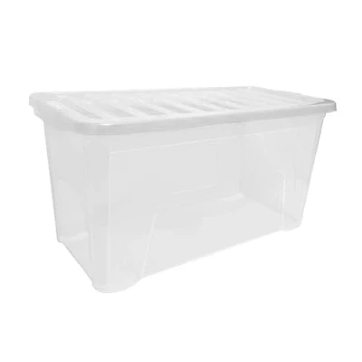 Image of simpa 110L XL Stackable Plastic Storage Box with Clear Lid 42cm (H) x 79.5cm (L) 40cm (W) Single