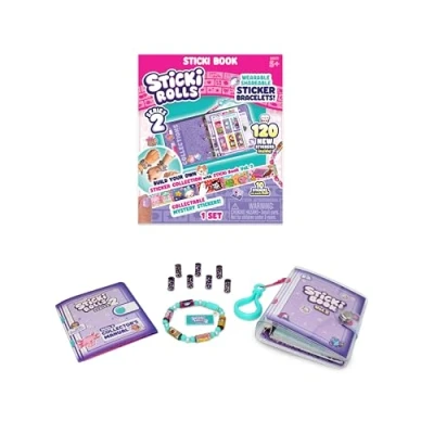 Image of Sky Castle Sticki Rolls Book Series 2, Wearable &amp; Shareable Sticker Bracelet, 120 Mini Stickers, Bracelet and Book, Assorted colours styles