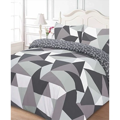 Image of Dreamscene Geometric Shapes SINGLE Duvet Cover with Pillowcase Reversible Bedding Set, Black Grey White