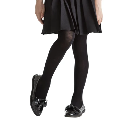 Image of 1 Pair Black Plain Bamboo Tights with Smooth Toe Seams Girls 11 12 Years SOCKSHOP