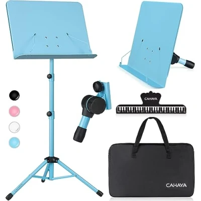 Image of CAHAYA Sheet Music Stand Metal Portable with Carrying Bag, Clip, Projector Stand, Podium Laptop Blue, CY0194 3