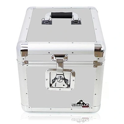 Image of Gorilla LP 12&quot; Vinyl Record Storage Box Flight Case Holds 100pcs Silver