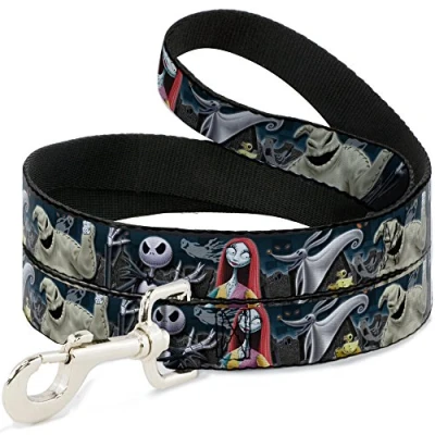 Image of Dog Leash Nightmare Before Christmas 4 Character Group Cemetery Scene Feet Long 1.0 Inch Wide