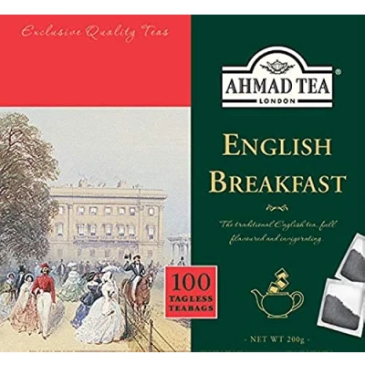 Image of Ahmad Tea 100 Tagless Teabags, English Breakfast, Black Tea, 1 x Teabags