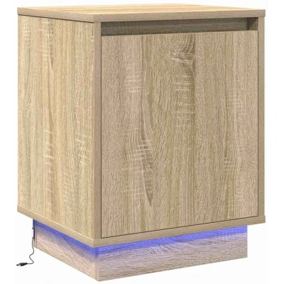 Image of vidaXL Bedside Cabinet with LED Lights Sonoma Oak 39x34,5x50 cm
