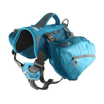 Image of Kurgo Big Baxter Dog Backpack, Hiking Pack for Dogs, Lightweight, Reflective, Coastal Blue
