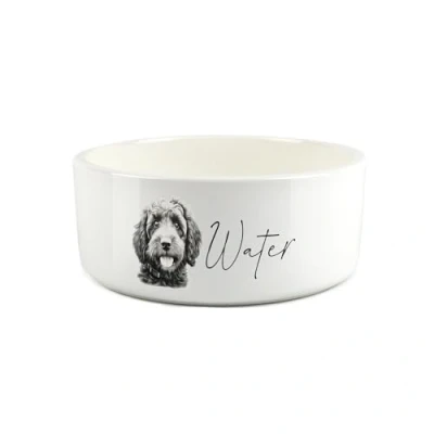 Image of Cockapoo Pet Bowl Black &amp; White Portrait Large Ceramic Water Dish For Dogs