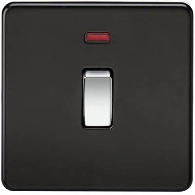 Image of KnightsBridge 20A 1G DP 230V Screwless Matt Black Electric Wall Plate Switch with Neon