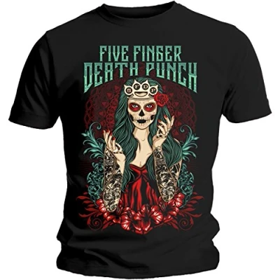 Image of Rock Off officially licensed products Five Finger Death Punch &#039;Lady Muerta&#039; T Shirt (Large) Black