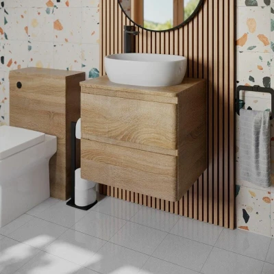 Image of Regis Forma Wood Wall Hung Countertop Vanity Unit with St Tropez White Basin 600mm