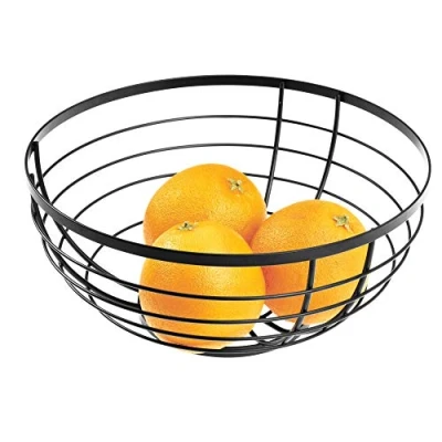 Image of iDesign Austin Wire Bowl, Metal Fruit Basket with Lattice Design, Matte Black, Steel, 26.8 cm x 12.3