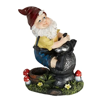 Image of Relaxdays Garden Gnome with Well, Weather &amp; Frost Resistant, 15 x 7.5 10.5 cm, Figurine, Polyresin, Multicoloured