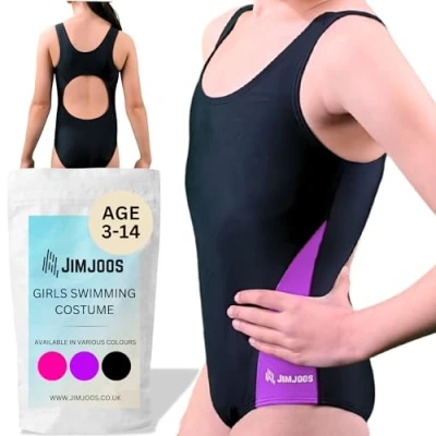 Image of JIMJOOS 3 10 Years One Piece Girls Swimming Costume Non See Through Kids Swimsuit Quick Dry Racerback Children Swimwear Ideal for Swimming, Beach and Water Sports Activities (3 4 Years, Purple)