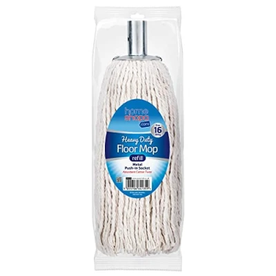 Image of Homeshopa Mop Heads Replacement, Cotton with Metal Push in Socket, Super Absorbent Refill Head, Heavy Duty for All Around Floor Cleaning (Size 16, Pack of 1)
