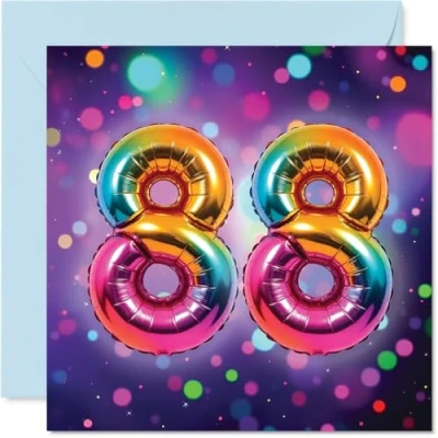 Image of 88th Birthday Cards for Men Women Rainbow Foil Balloon Happy Card 88 Year Old Man Woman Auntie Nanny Dad Uncle, 145mm Bday Greeting