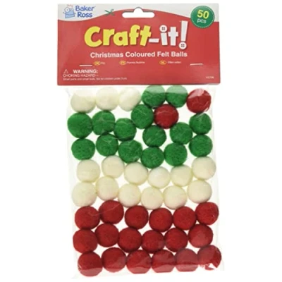 Image of Baker Ross FE798 Christmas Coloured Felt Balls Pack of 50, Arts and Crafts Accessories, Embellishments for Crafting, Green