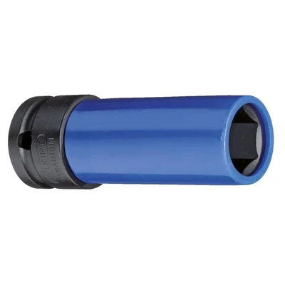 Image of GEDORE Impact wrench socket with protective sleeve, Socket, 1/2&quot; 12.5 mm drive, Hex, AF 17 mm, Traffic blue, carmotive, K19 LS