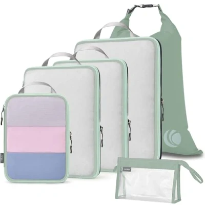Image of Cipway Compression Travel Packing Cubes,Mesh Design Lightweight Bags Organiser for Backpack Suitcases Home Storage(Sage green 6pcs)