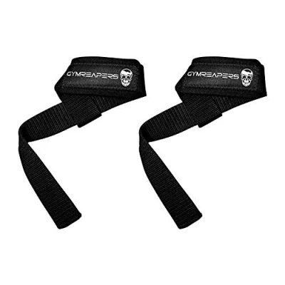 Image of Gymreapers Lifting Wrist Straps for Weightlifting, Bodybuilding, Powerlifting, Strength Training, Deadlifts Padded Neoprene with 18&quot; Cotton (Black)