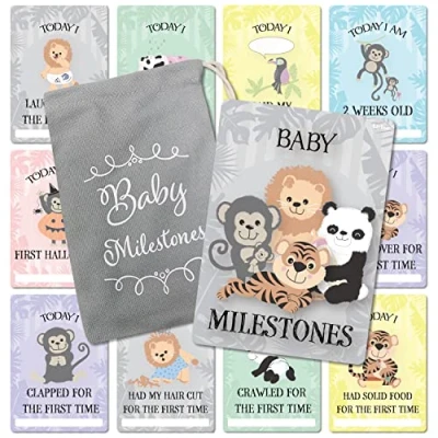 Image of Baby Milestone Cards 57 Keepsake Moments First Year Memories Personalise Unisex Mum to be Gift ...