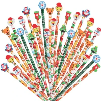 Image of VEYLIN 32pcs Christmas Themed Pencil Set, Pencils with eraser tips Incentive Gift Stocking Stuffers for Children