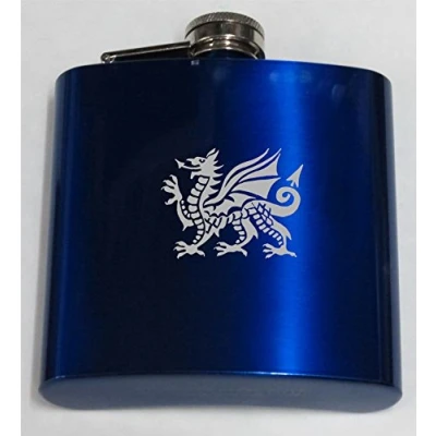 Image of Lucy G BLUE WELSH DRAGON HF237 PERSONALISED ENGRAVED 6OZ HIP FLASK