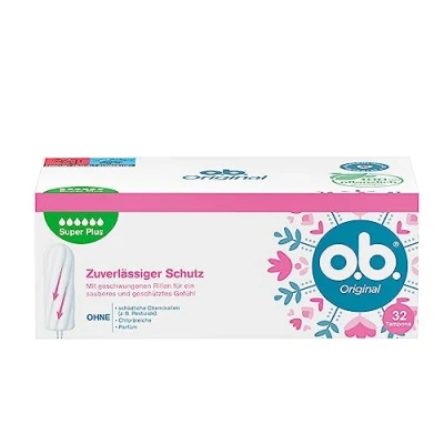 Image of o.b. Original Super Plus (Pack of 32) Tampons for Very Strong Days, StayDry Technology &amp; Curved Grooves, Reliable Protection and a Clean Feel During The Period