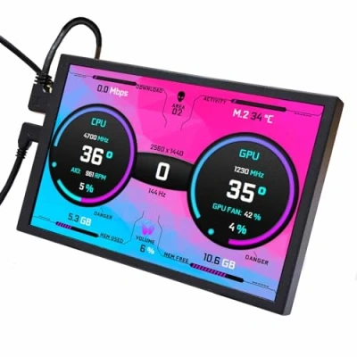 Image of VSDISPLAY 8 inch 1280x800 USB C mini HDMI IPS LCD Monitor,Universal 120mm Fan Mount Size PC Case Display,For AIDA64 DIY CPU GPU Temperature Computer Screen