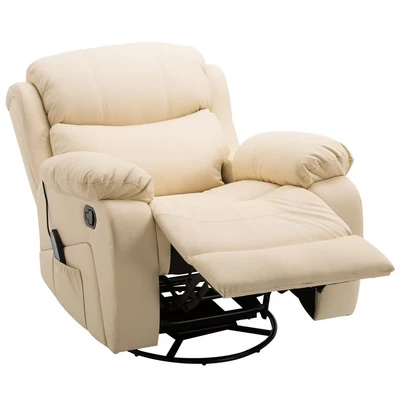Image of HOMCOM PU Leather Recliner Chair with Massage &amp; Heat Swivel Rocking Armchair Beige