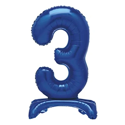 Image of Unique 12883 Giant Standing Foil Number 3 Balloon 76 cm Blue