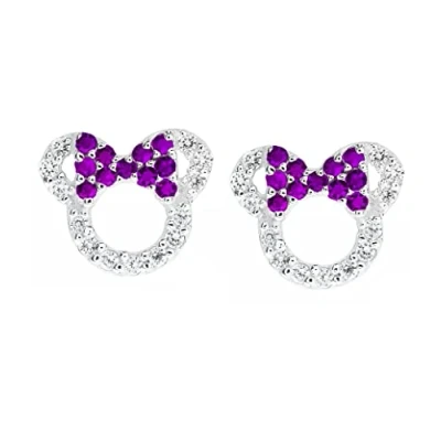 Image of MixiuEuro Girls Mouse Stud Earrings, 925 Sterling Silver Amethyst Green Blue CZ Cubic Zirconia Micky Earrings Jewellery Gift For Child (Purple)