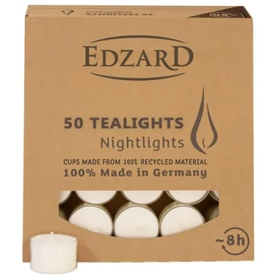 Image of Edzard 50 tealight candles, white, paraffin, transparent plastic cup, odourless, burning time approx. 8 hours, Nightlights