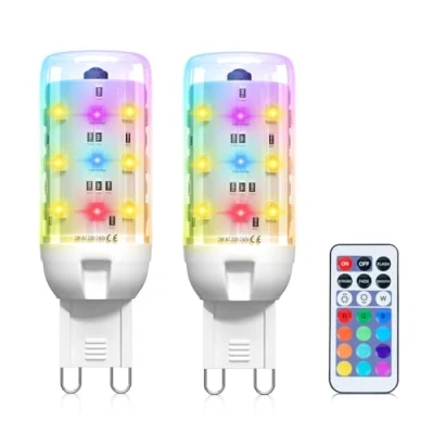 Image of BrightWish 2 Pack 2W G9 LED Bulbs, Dimmable RGB &amp; Warm White, 13 Colours, Remote Control, Colour Changing Bulb for Home, Mood Lighting, Party Decor