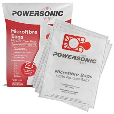 Image of Powersonic Vacuum Cleaner bags Compatiable with Numatic 604015 NVM1CH Henry Hetty Hoover Cleaners x4 Red dust
