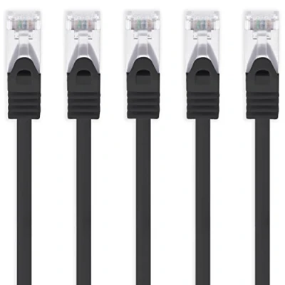 Image of 1aTTack.de CAT7 Cat.7 Gigabit Ethernet cable, LAN network raw cable with (RJ45) Cat6a connector (double shielded) 500 MHz Black 5 pieces 0.5m