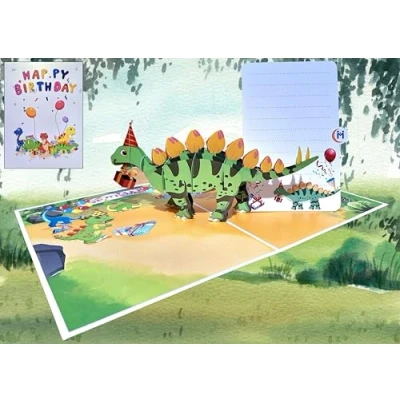 Image of Card Mavens Dinosaur Birthday Pop Up Card, Gift for Boys and Girls, Greeting Kids Grandson Granddaughter, 3D Children Birthday,