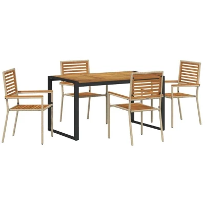 Image of vidaXL 5 Piece Garden Dining Set Beige Poly Rattan Acacia