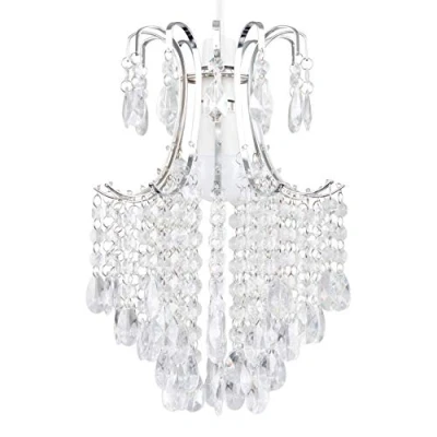 Image of MiniSun Modern Silver Chrome Ceiling Pendant Light Shade with Clear Acrylic Droplets