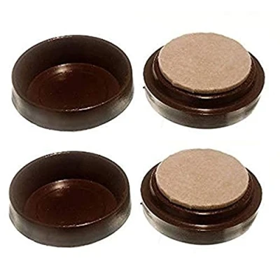 Image of Merriway BH05116 (4 Pcs) Castor Cup Large Brown &amp; Felt Pad, Outer Dimension 65mm Pack of 4 Pieces