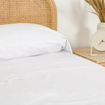 Image of TRAMAS+ Double Bed Sheet Set, 160 x 200 cm, 100% Cotton, Percale Linen, Linen and 2 Pillowcases, Certified Standard 100 by OEKO TEX White