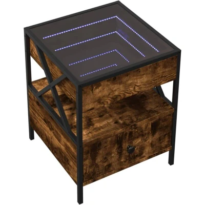 Image of vidaXL Bedside Table with Infinity LED Smoked Oak 40x40x51 cm