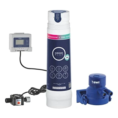 Image of GROHE Blue Under Sink Water Filter Magnesium and Zinc Starter Set (Filter Head, Flow Meter for Lifetime Measurement, Capacity 400 L), Use Pure Kitchen Taps, 40875000