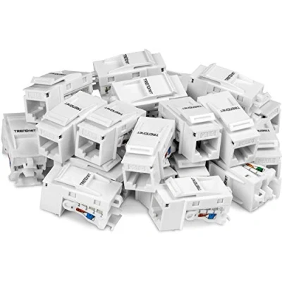 Image of TRENDnet Cat6 Keystone Jack 25 Pack, 90 Angle Termination, Colour Coded Labelling for T568B Wiring, TC K25C6, White