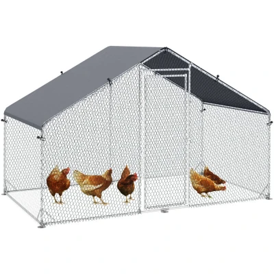 Image of PawHut Chicken Run Galvanised Walk in Coop Hen Poultry House Cage Rabbit Hutch Pet Playpen Garden w/Water Resist Cover, 3 x 1.7 1.9m
