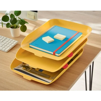 Image of Leitz A4 Letter Tray, Set Of Three, Cosy Range, Warm Yellow, 53582019