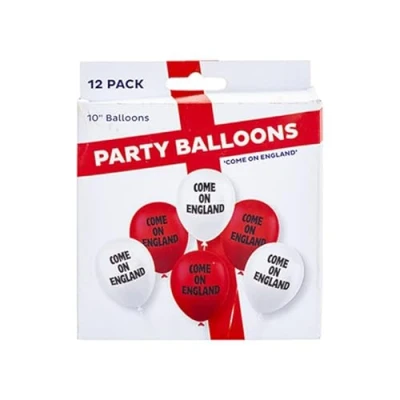 Image of PMS 12 Pack Red &amp; White Come On England Balloons